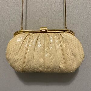 designer Judith leiber small cream snakeskin small clutch excellent condition